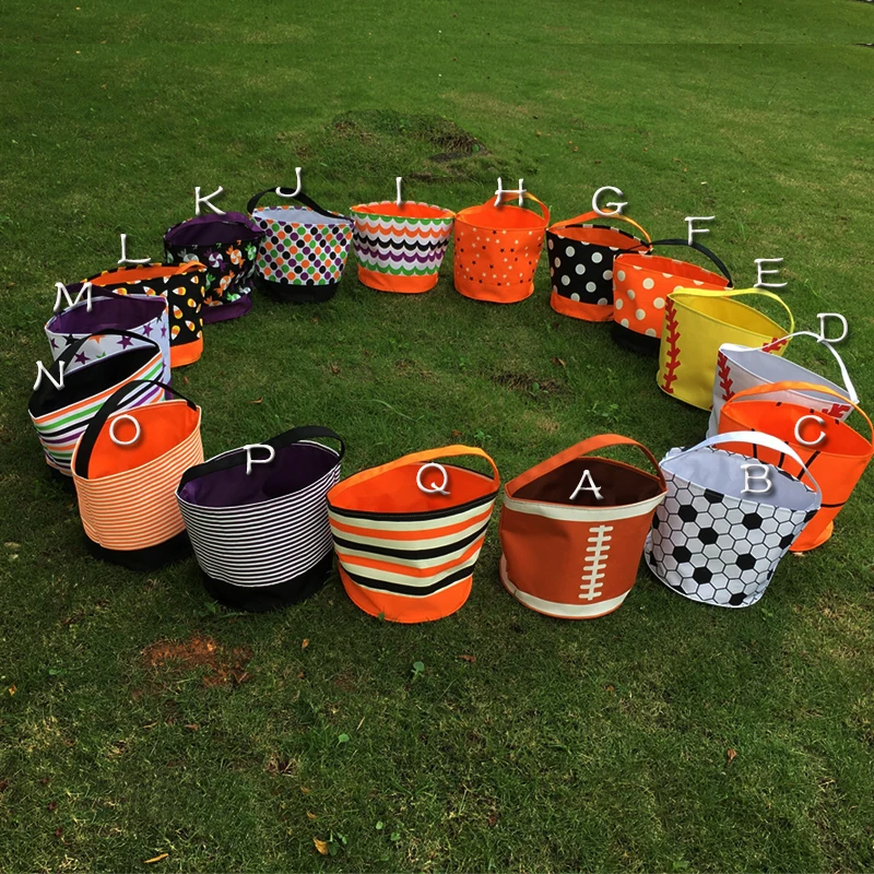 17 Colors Polka Striped Halloween Bucket Wholesale Blanks Halloween Candy Tote Gift Collection