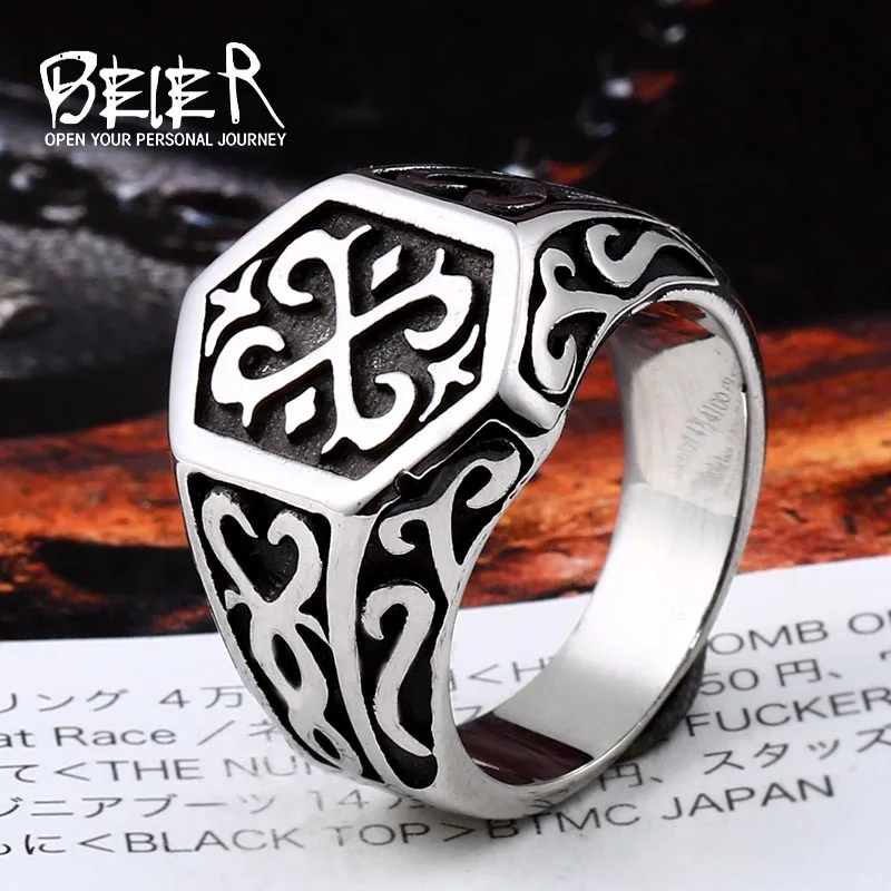Beier 316L Stainless Steel Viking Men Ring Knot Rune Norse Jewelry Gothic Pattern Ring LLBR8-215R US Size