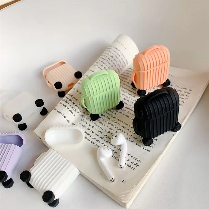 Fashion Cute Suitcase Trunk Case For Apple Airpods 1/2 Luggage Design Charging Box Protect Cover