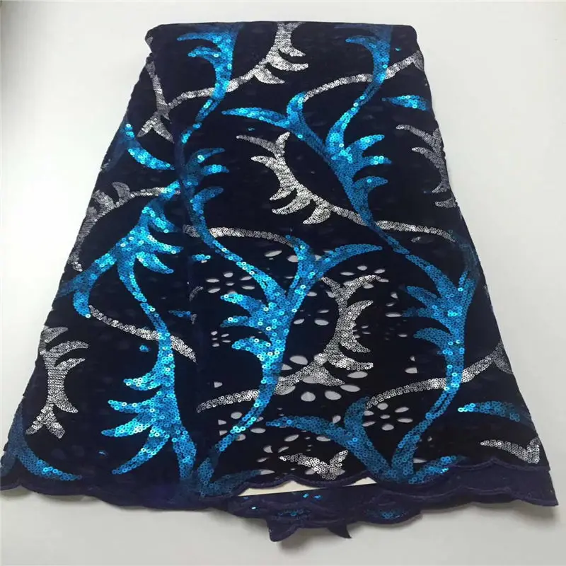 

2019 high quality African velvet sequence French Nigerian sequins net tulle mesh Swiss lace fabric for party dress 5yards/lot