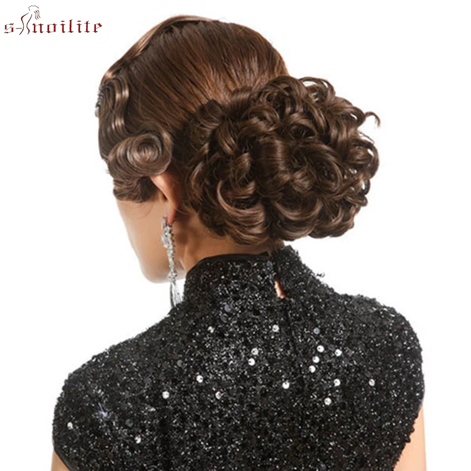 

S-noilite 80g Short Women Synthetic Hair Chignon Clip In Curly Hair Pieces Chignon Updo Cover Ponytail Extension Bride Hair Bun