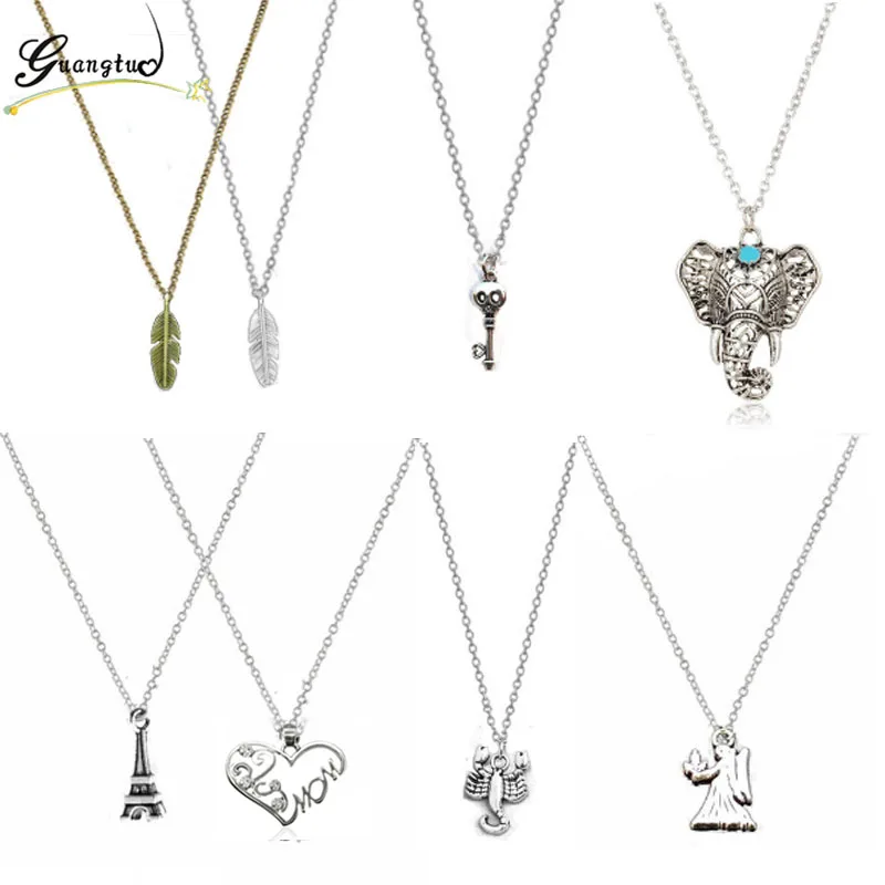 

Vintage Feather Skull Key Elephant Fairy Eiffel Tower Pendant Necklaces For Women Jewelry Chains Necklace Steampunk Collares