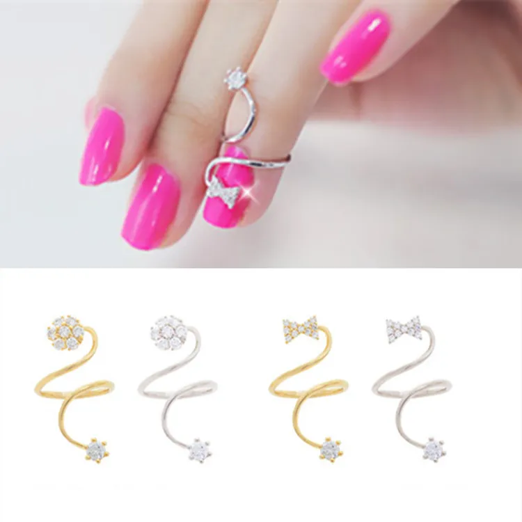 

Rhinestone Bow Joint Rings Spiral Adjustable Crystal Finger Ring Jewelry For Women Wholesale 2 style