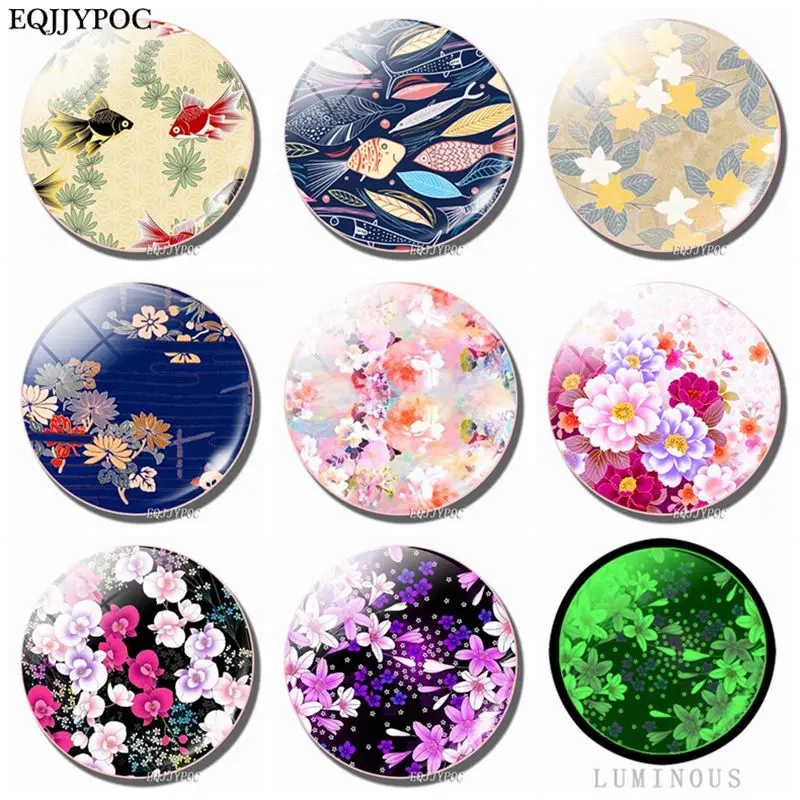 

8pcs 25mm Spring Blooming Flowers Fridge Magnet Glass Gemstone for Refrigerator for Home Decor Glowing At Night Magnetic Sticker