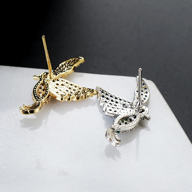 Милые серьги с колибри, роскошные кубические циркониевые модные серьги-гвоздики для женщин, подарки для девушки XIUMEIYIZU, дизайн