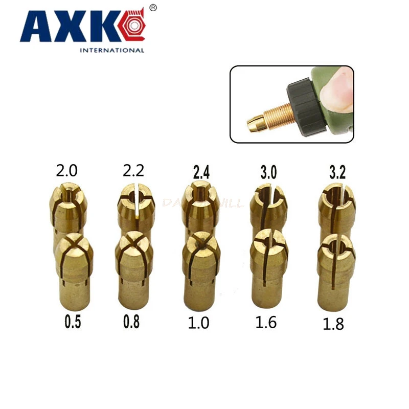 10 Pieces Mini Drill Brass Collet Chuck for Dremel Rotary Tool 0.5-3.2mm Brass Collet Chuck for Dremel Tools Accessories   D