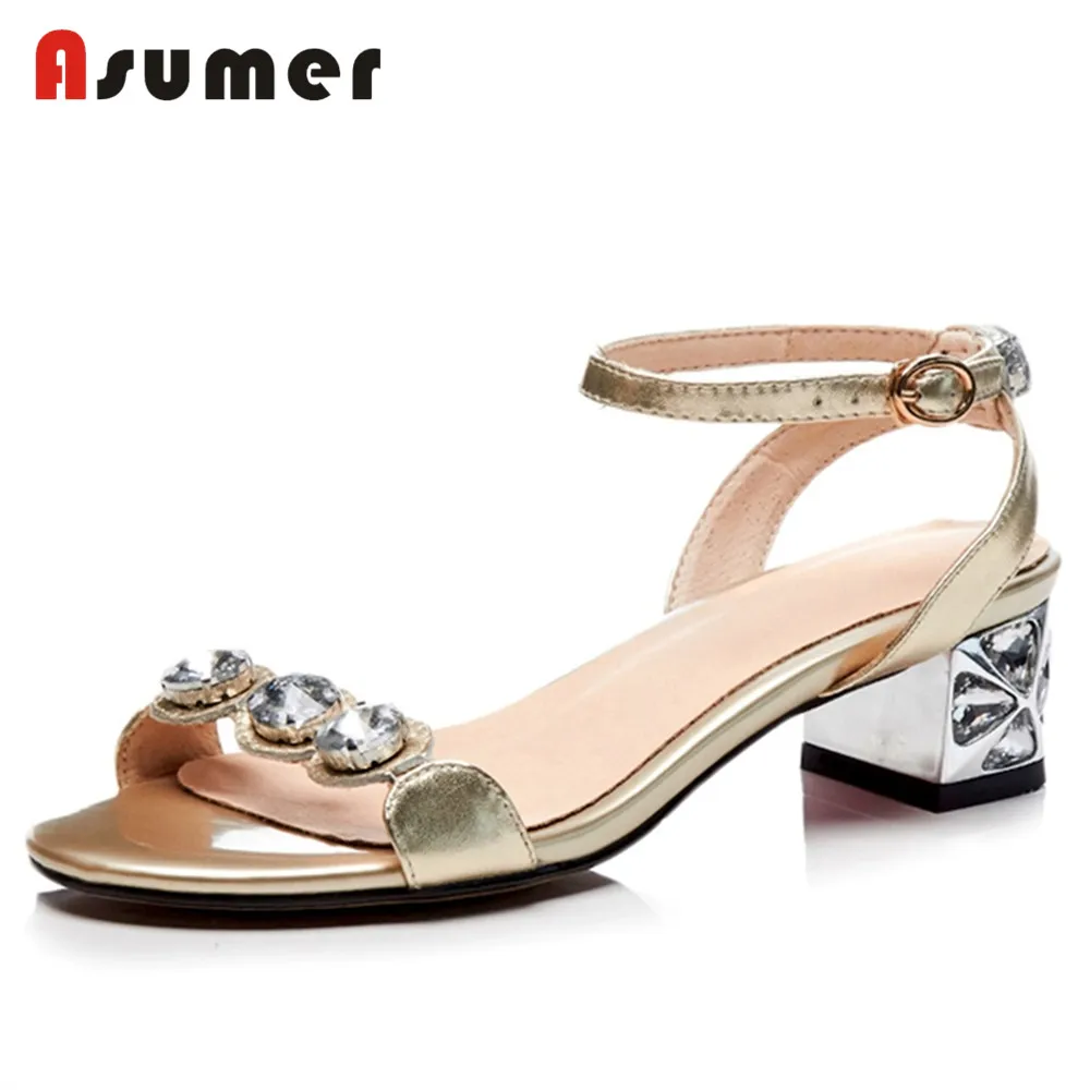 

ASUMER 2018 fashion new arrivals shoes woman genuine leather shoes rhinestone high heels ladies party shoes sandals women