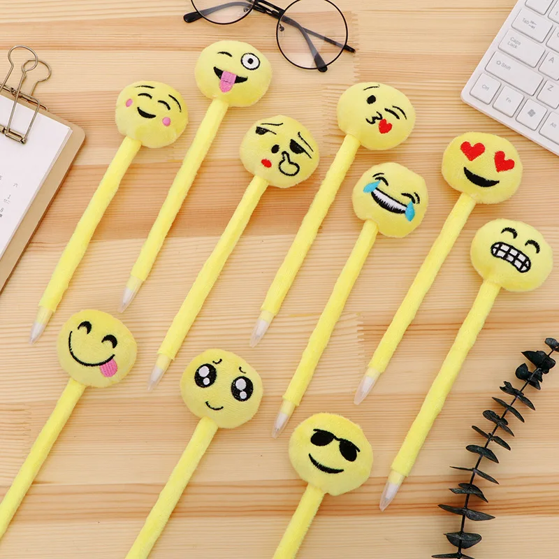 

40 pcs/lot Plush Emoji Ballpoint Pen Cute Expression ball Pens For Kids blue ink pen Novelty Gifts School Supply Cute Stationery