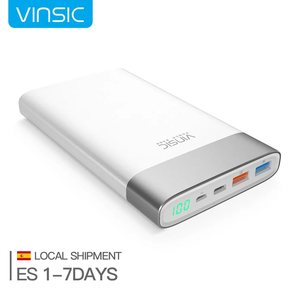 Ship from Spain Vinsic Terminator P3 20000mAh Quick Charge 3 0 Power Bank 2 4A