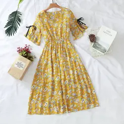 Susi & Rita Повседневный свободный из шифона платье для женщин 2019 короткий рукав Плиссированное летнее платье цветочный принт пляжное плюс