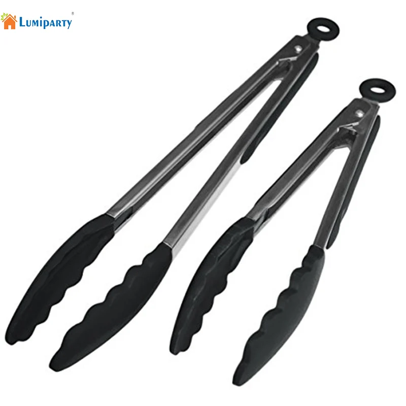 LumiParty 2 pcs/set Stainless steel Kitchen Food Tongs BBQ Clip Salad