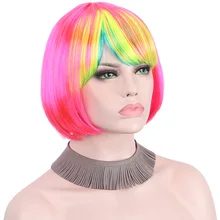 Короткий парик косплей парики для женщин с красочными челками средняя часть длина плеча Anxin синтетические парики