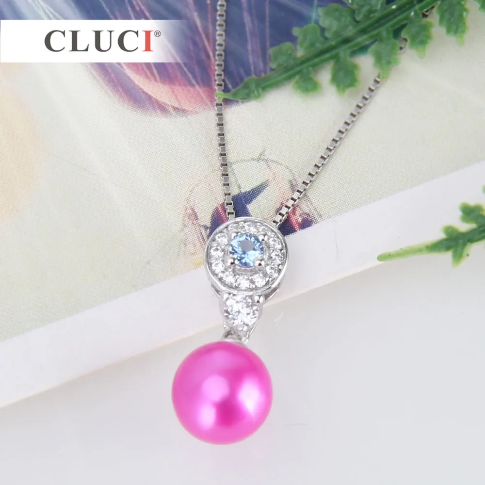 CLUCI Fine Jewelry 925 пробы Серебряный кулон и цепочки ожерелья Синий Циркон DIY ювелирные изделия для женщин, может придерживаться жемчуга на