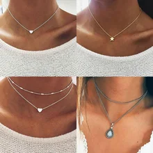 Seblasy панк большой эффектный опал Луна треугольники звезда сердца ожерелья с искусственным жемчугом и кулоны для женщин ключицы цепи колье