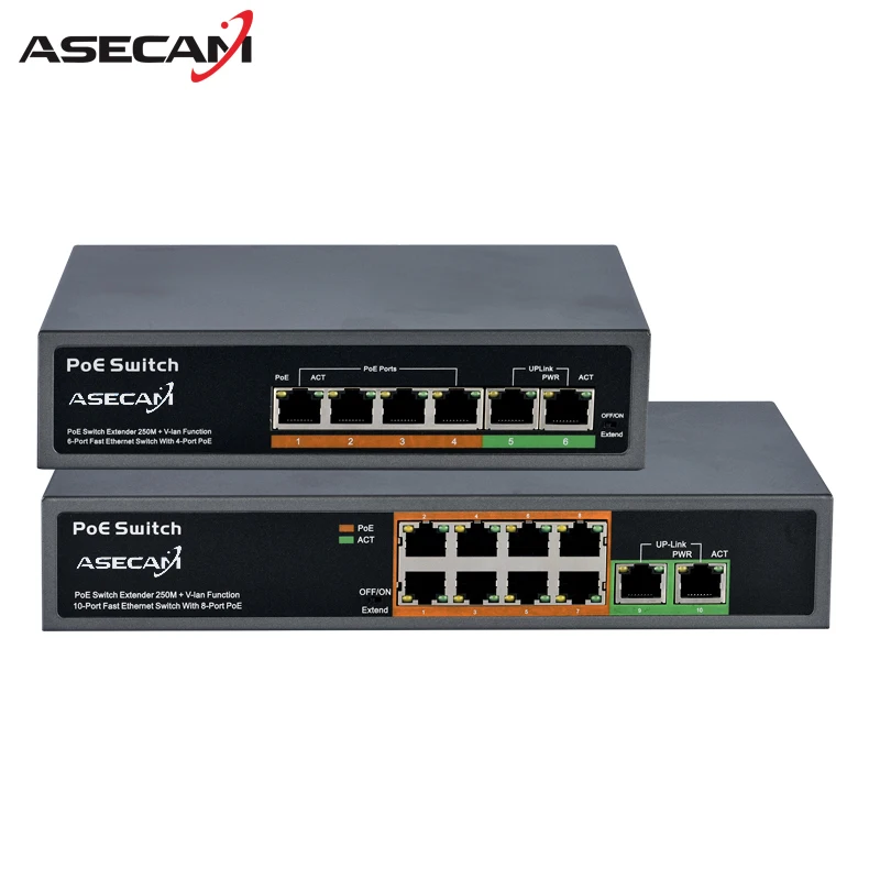 

High quality 48V PoE Switch Professional for IP Camera 2+4 Port 8 Port 10/100Mbps PoE injector Power over Ethernet IEEE802.3af