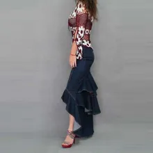 Весна Лето Богемия гофрированные Асимметричные Saia Женские джинсы макси юбка женские/женские сексуальные джинсовые длинные юбки женские s