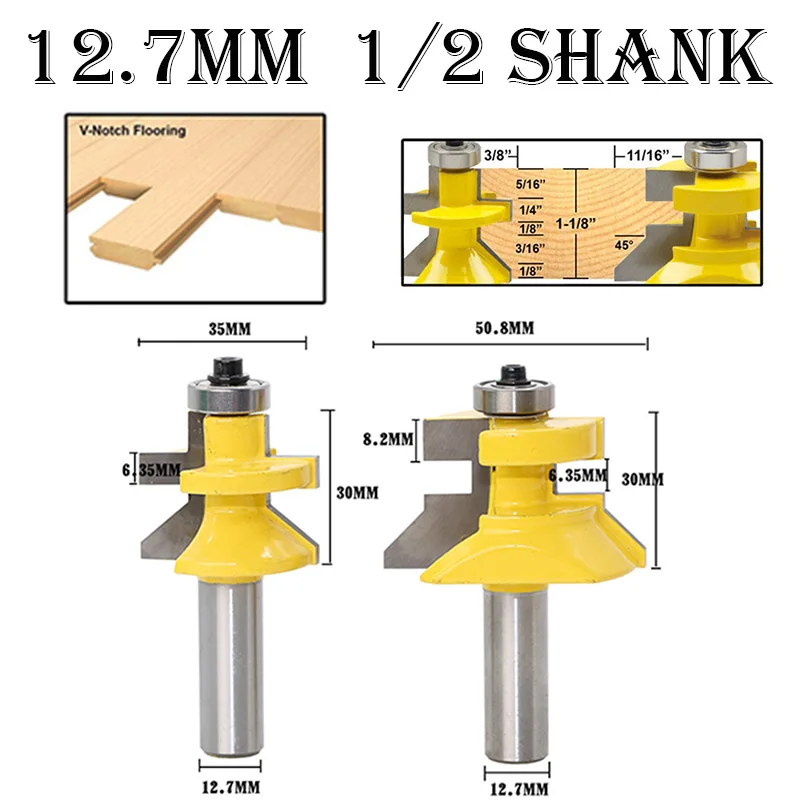 2pc/set V Groove & Matched Tongue Router Bit Set Trimming Woodworking