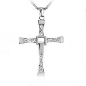 

925 Silver Cross Necklace, Pure Sterling Silver Gem-studded Cross Pendant, Fashion Cute Shiny Necklace Jewelry for Women/ Girls