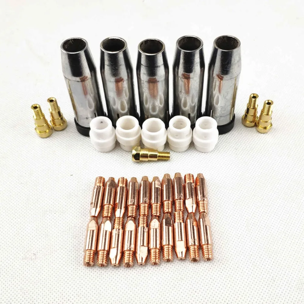 MB 24KD Welding Torch Consumable 35pcs 0.8mm 1.0mm 1.2mm MIG Torch Gas Nozzle Tip Holder Gas Diffuser of MIG MAG Welding Machine
