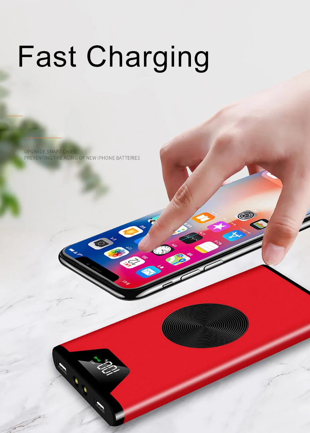 20000 мАч для iphone X 8 QI Беспроводное зарядное устройство power Bank Dual USB с цифровым дисплеем внешний аккумулятор power bank для samsung