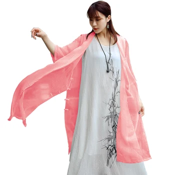 

2019 New Summer Shirt Womens tops Loose Chiffon Prevent Bask Clothes Long In Folk Fairy Open Women shirts Brown Gray 2735