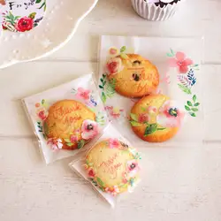 100pcs10x10 + 3 см весенние цветы спасибо Bakery Cookie конфеты сладкий печенье подарок мыло виолончели opp Пластик сумка Свадебные украшения