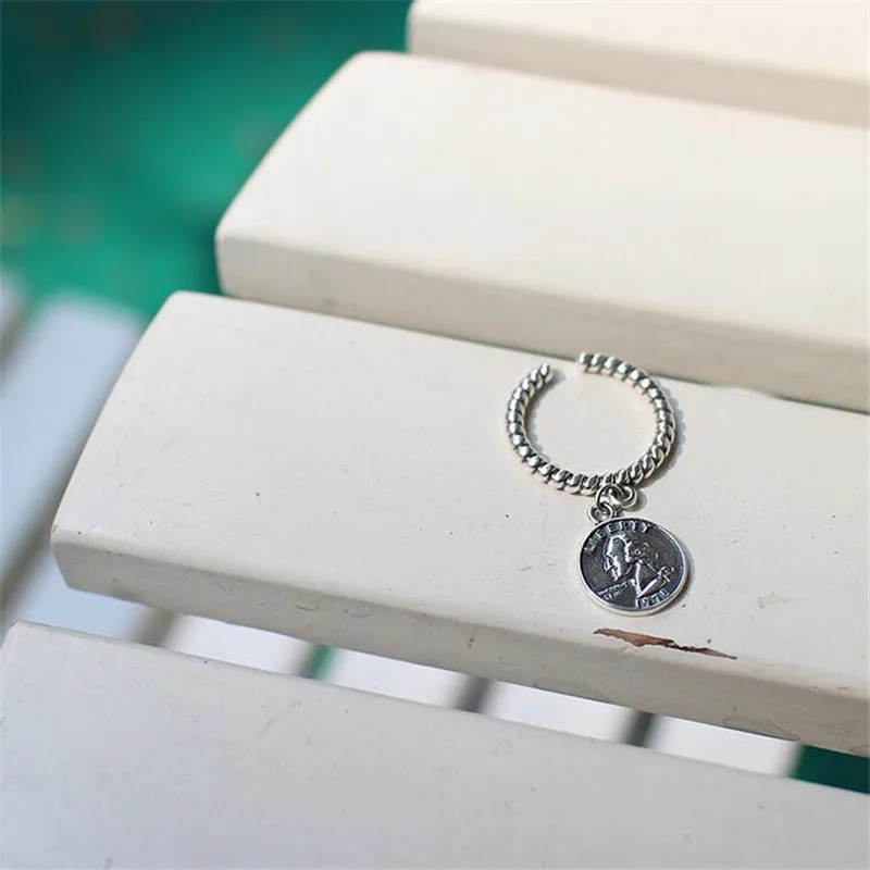 Аутентичные 925 пробы Серебряные ювелирные изделия долларовая Монета разомкнутые кольца для Для женщин bijoux en 925