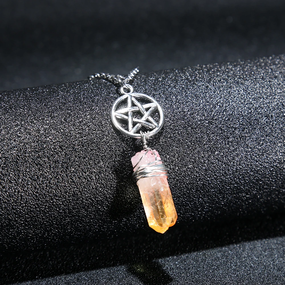 Aura Yellow Quartz Wicca Charm Pendant Necklace Rough Stone Raw Crystal Pendants With 70cm Chain Pendants Aliexpress