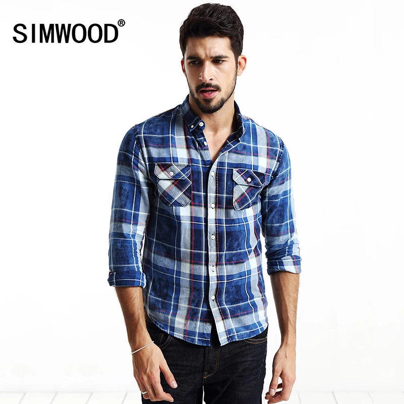 En Ligne SIMWOOD marque vêtements 2019 nouveau printemps hommes chemise À Carreaux À Manches Longues Slim Fit coton Loisirs Respirant Casual shirt CS1519