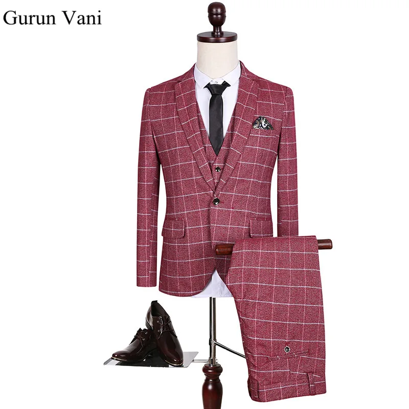 DHL Free Shipping Red Plaid Herringbone Retro Gentleman Style Custom