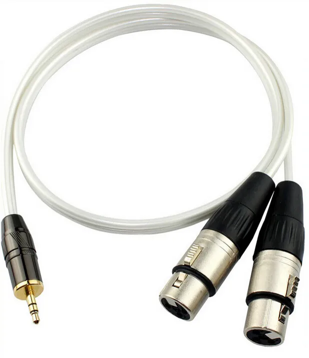 Pearl white 3.5mm Stereo Jack Plug to 2x XLR Plugs Female Pro Music Speakers Cable free shipping
