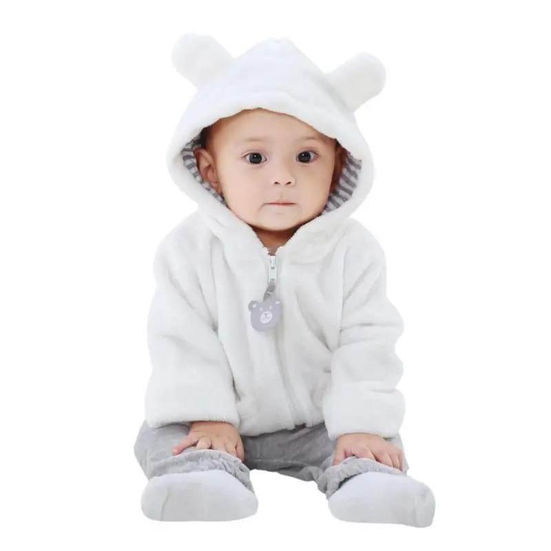 От 0 до 2 лет, верхняя одежда новорожденным, осень, теплая, г., новые милые Куртки Детская куртка с капюшоном одежда для детей M2 - Цвет: Белый