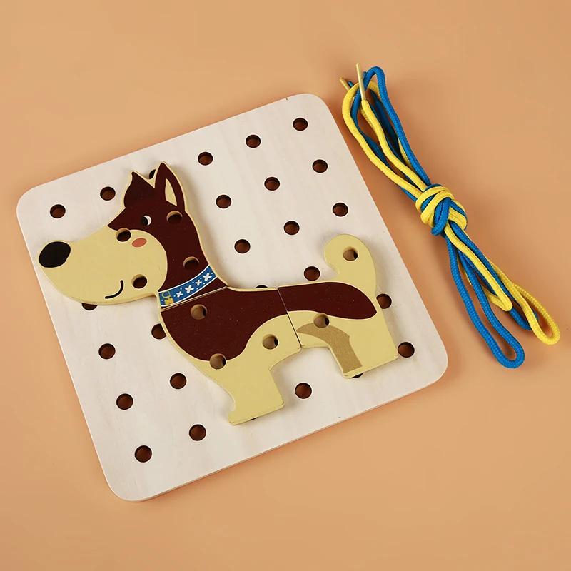 Разнообразие формы DIY ремесла резьбонарезная доска детская деревянная игрушка животное шнуровки шнур головоломки шнурки бусины игрушки