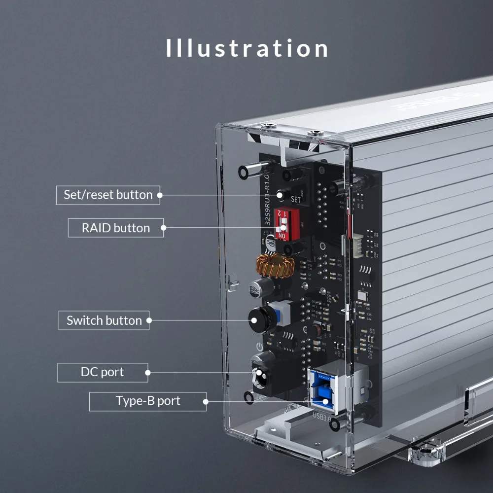 ORICO Daul 3,5 ''корпус для жесткого диска с функцией Raid SATA-USB 3,0 прозрачная док-станция для жесткого диска с поддержкой 6 Гбит/с UASP 24 ТБ чехол для жесткого диска