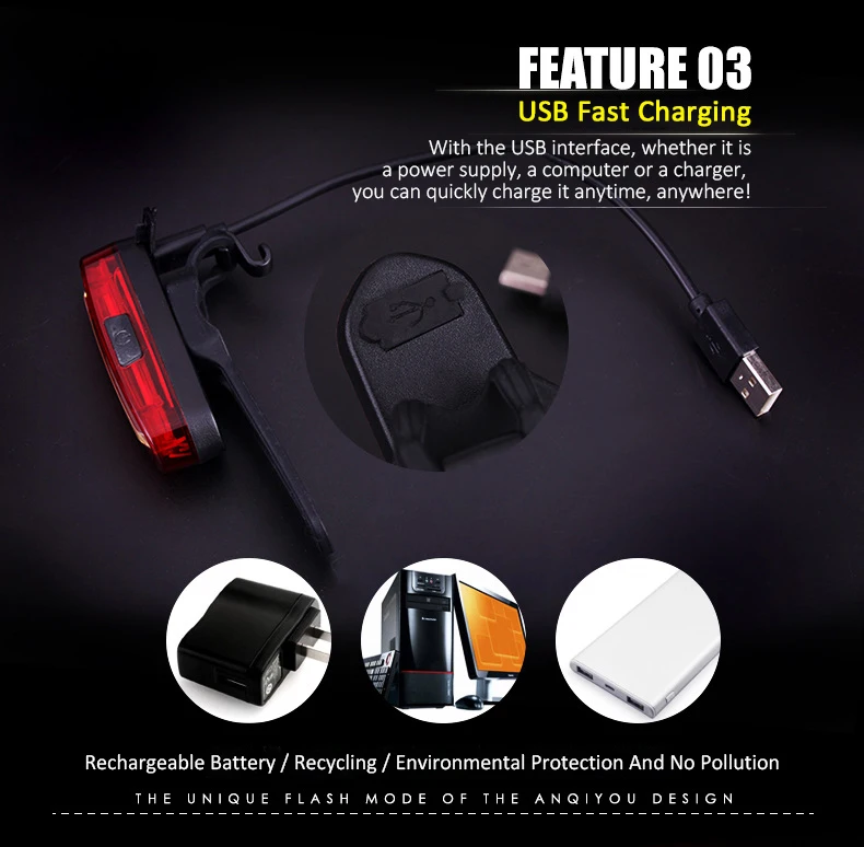Perfect Bicycle Rear Light Cycling LED Taillight USB Rechargeable Waterproof MTB Road Bike Tail Lights Back Lamp Bicycle Accessories 4
