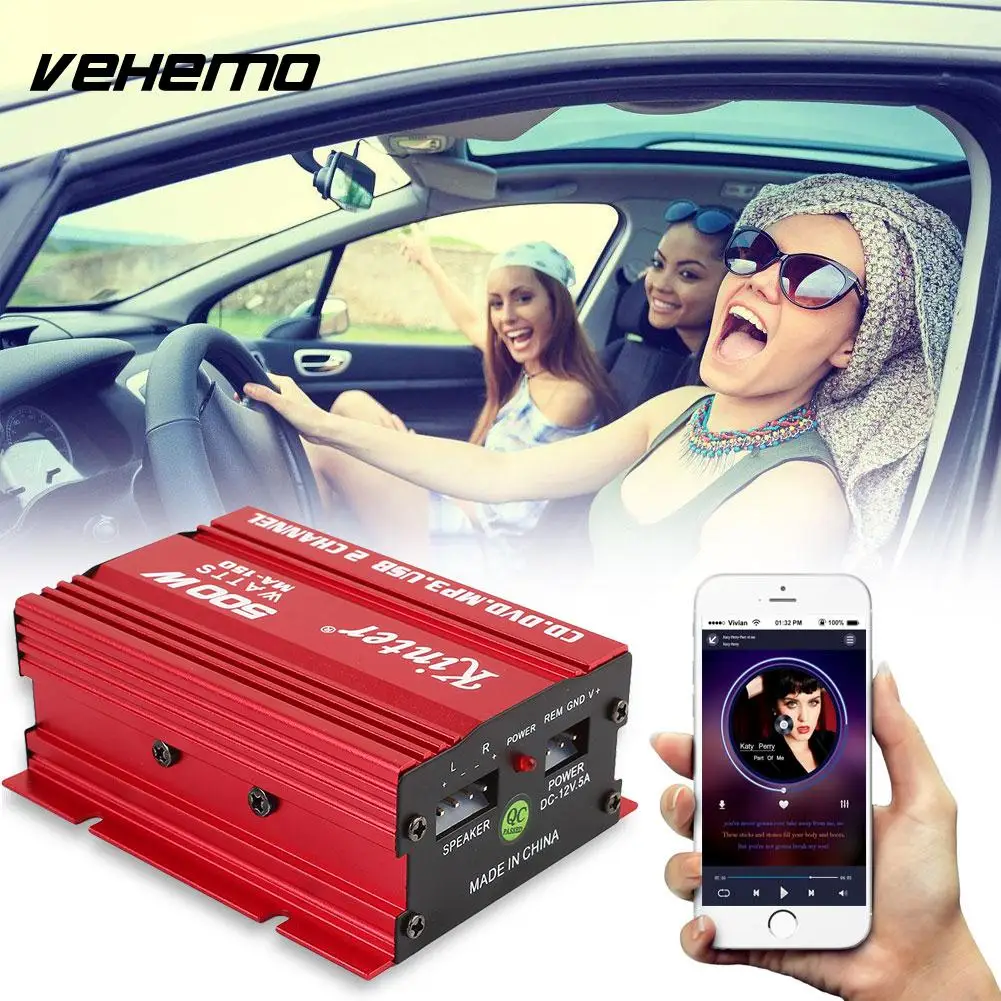 

Vehemo Red Audio Amplifier Car Styling Car Amplifier Portable Loudspeaker Music Powerful Car