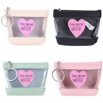 

Leather Short Clutch Women Money Coin Purse Clear Heart Decor PVC Wallet