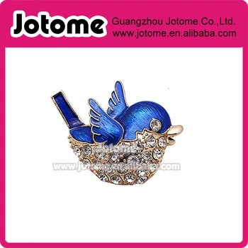 

4*4.5CM Women Blue Enamel Bird Crystal Rhinestone Brooch Pins