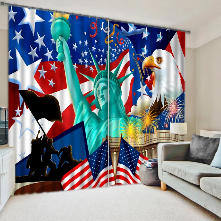 

American Statue of Liberty Digital photo printing black silk curtain blackout fabric