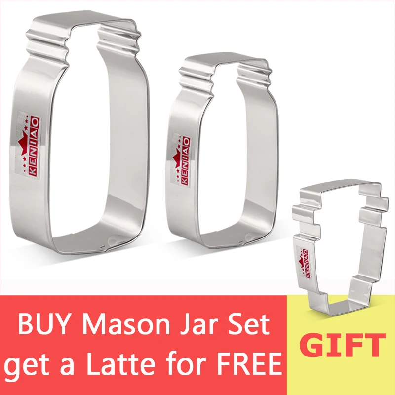 

KENIAO Mason Jar Cookie Cutter Set for Birthday Party - 2 Piece - Biscuit and Fondant Cutter - Stainless Steel