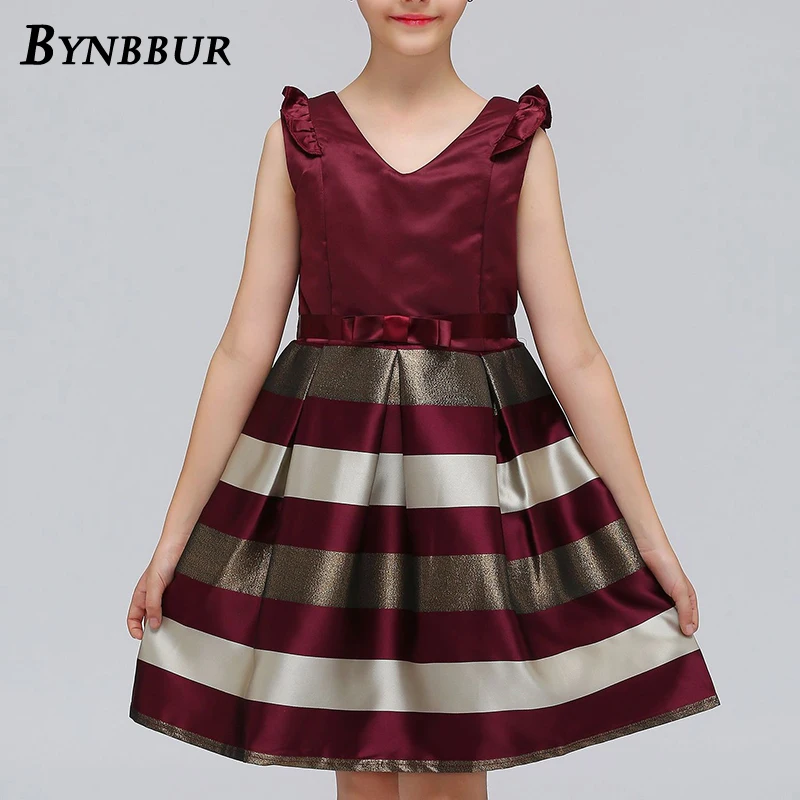Bynbbur Striped Long Dress Girls Kid Bow Sashes Party Dress Sleeveless Cute Baby Princess Elegant Dress 2019 Spring Summer New