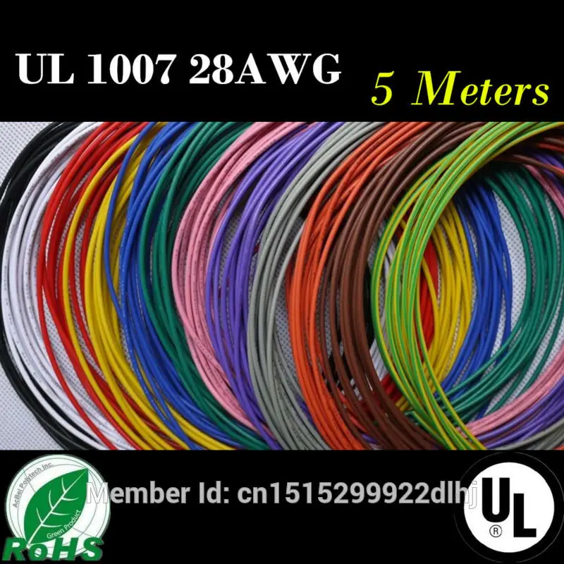 5M 16.4 FT Flexible Stranded of 28AWG 10 Colors UL1007 Diameter 1.2mm Environmental Electronic Wire Conductor To Internal Wiring