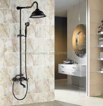 

Oil Rubbed Bronze 8" Rainfall Round Showerhead Bathroom Shower Mixer Taps Wall Mount Tub Shower Faucet with Handshower Krs661