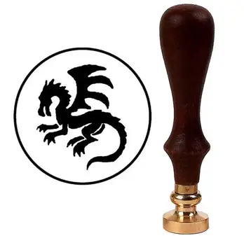 

Wax Seal Stamp with Brown Wood Handle & Round Brass die - Dragon