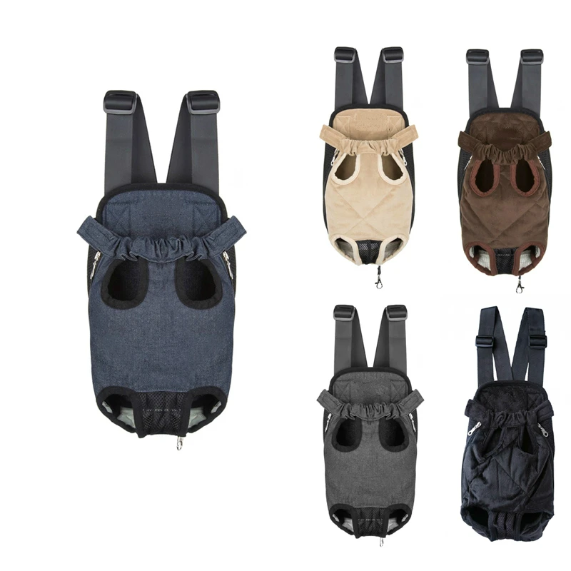 

Denim Front Pet Dog Cat Puppy Backpack Carrier Travel Note Bag Net Double Sling Shoulder Leg Out Quilted Soft Short Plush