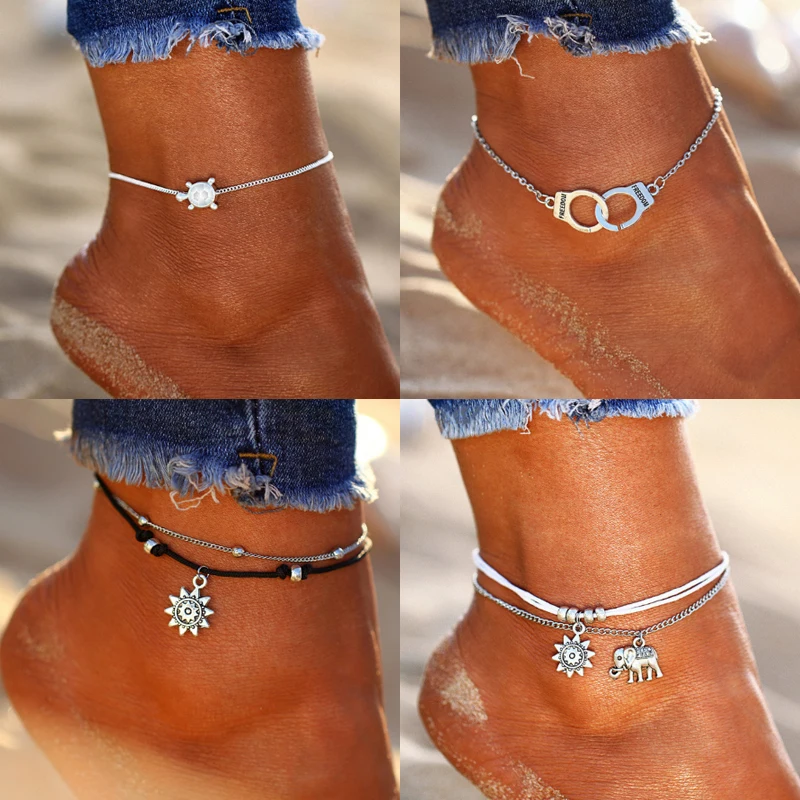 

17MILE Vintage Sun Elephant Pendant Anklets For Women Multiple Layers Charm Rope Chain Ankle Bracelet Summer Beach Foot Jewelry