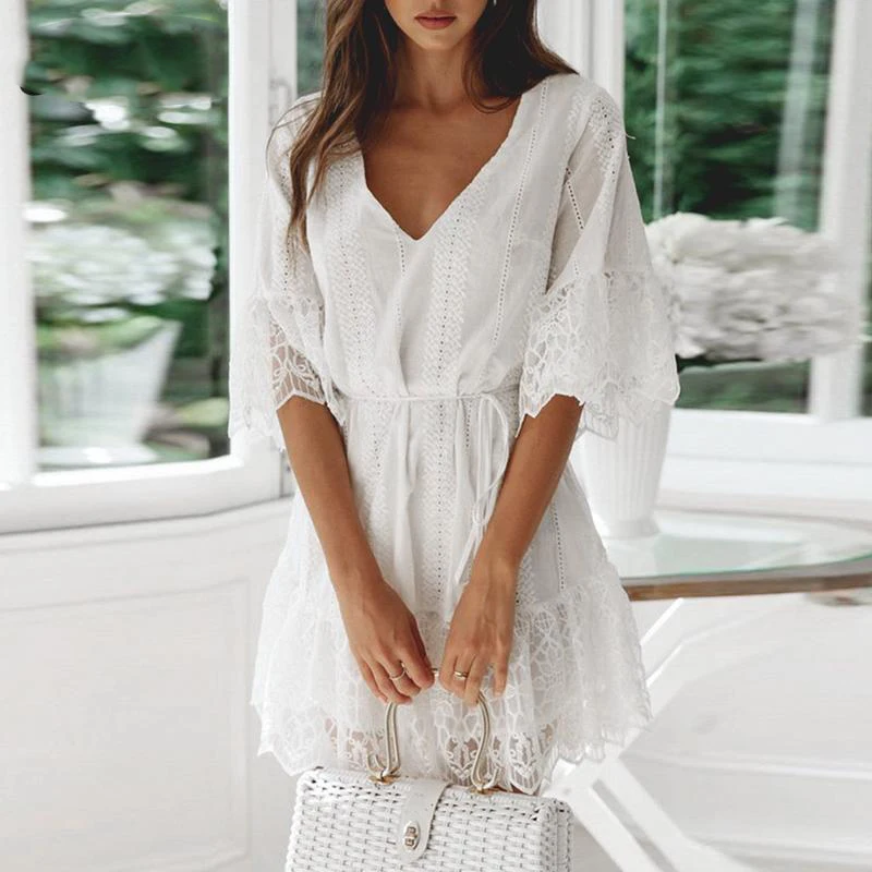 Vestidos винтажные кружевные белые вечерние платья с вышивкой женское Сетчатое мини
