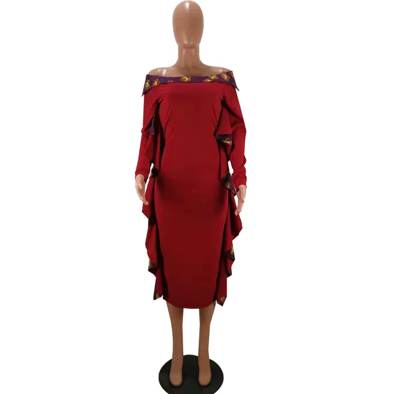 Африканские платья для женщин Новинка года Африканский дизайн Базен с длинным рукавом Дашики платье леди Африка одежда - Цвет: Красный