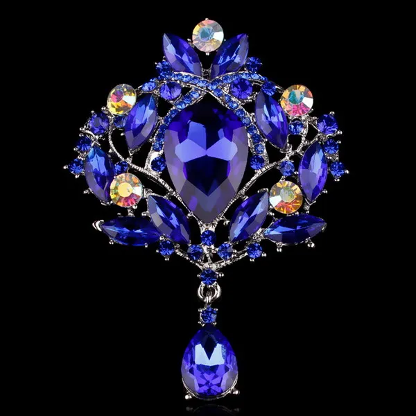 Baiduqiandu бренд ассорти цветов сверкающий большой кристалл Винтаж капля брошь булавки для женщин или свадебные букеты ювелирные изделия - Окраска металла: Blue