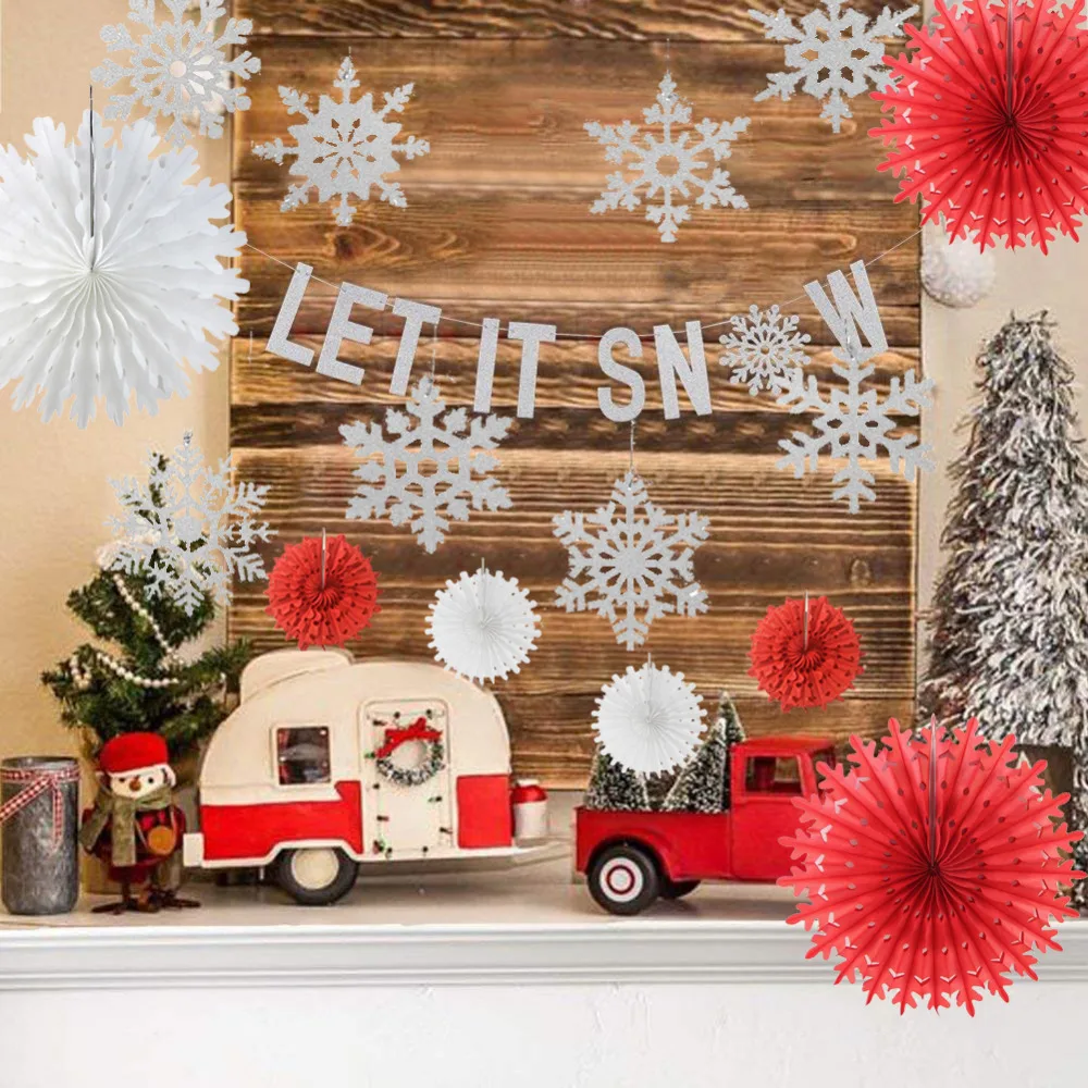 LET IT SNOW Xmas Holiday Decoration Set Glitter Si...